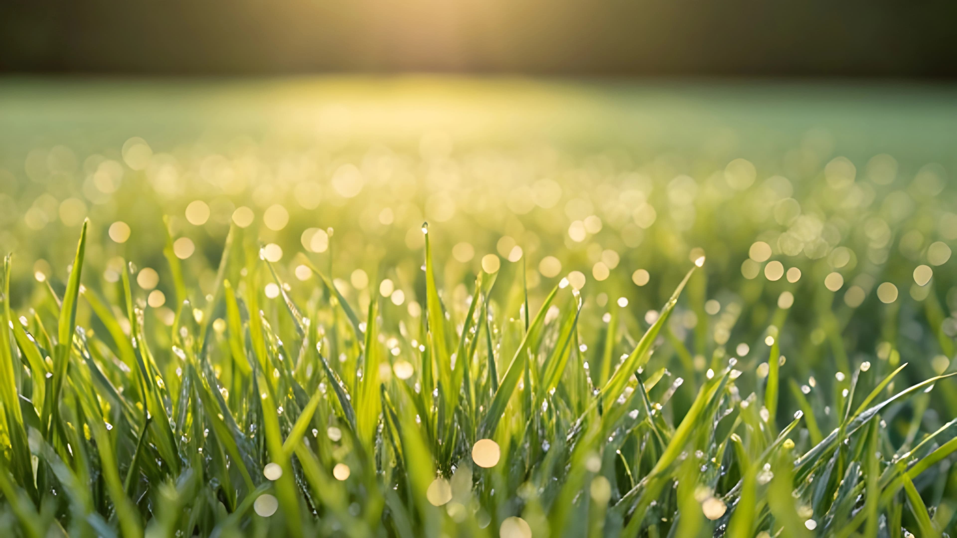 Zadbany trawnik z poranną rosą